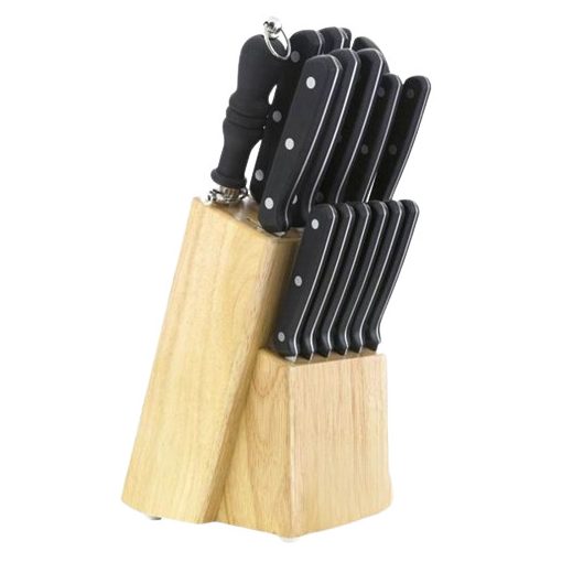 Knife set with wooden holder, 15 pieces
